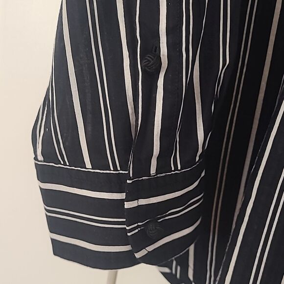 Lauren Ralph Lauren Shirt Top Striped Cotton Button Up Mandarin Collar Size XL - Picture 6 of 8
